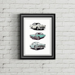 Póster Conjunto de 3 coches antiguos.