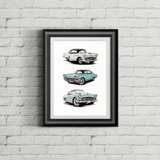 Póster Conjunto de 3 coches antiguos.