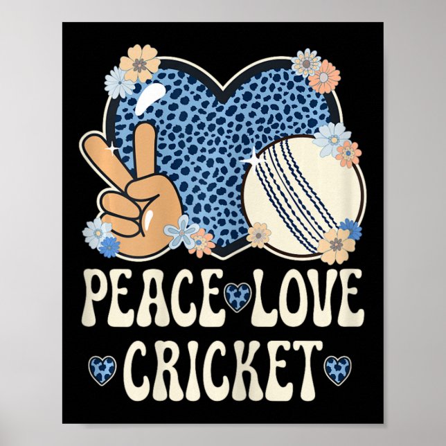 Póster Conjunto de Amante de Cricket de Paz Amor Impresió (Frente)