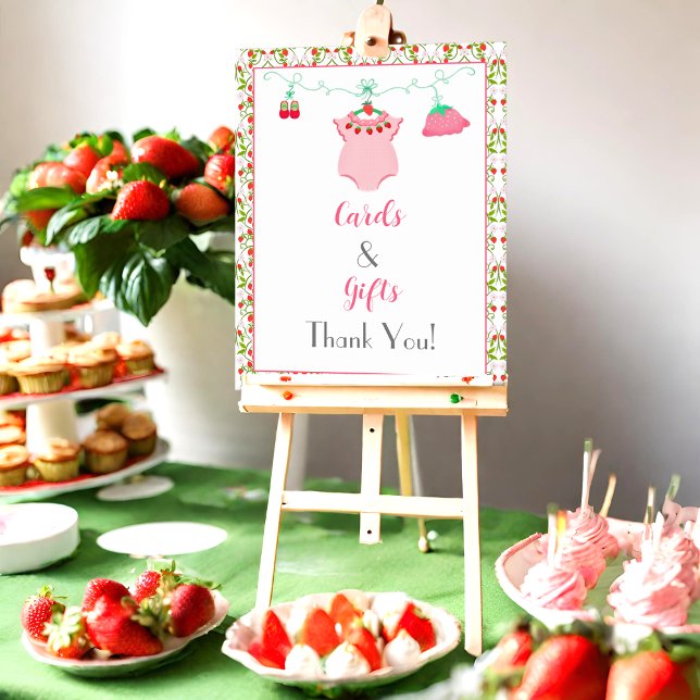 Póster Conjunto de Bebé de Fresa Tarjetas y Regalos para  (Gifts Galore: Strawberry Baby Outfit Shower Poster Presents Perfectly Arranged!)