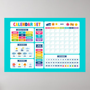 Póster Conjunto de calendario Kawaii lindo