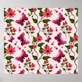 Póster Conjunto de fiesta de flores mariposa Midnight Blo