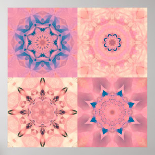 Póster Conjunto de fractales pasteles abstractos con cale