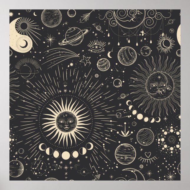 Póster Conjunto de ilustraciones de época de fases lunare (Frente)