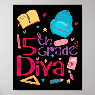 Póster Conjunto de niña profesora diva de 5to grado Lindo