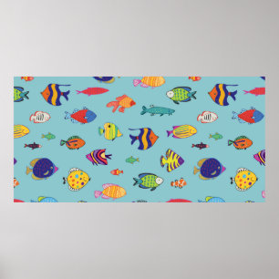 Póster Conjunto de peces tropicales. línea sin fisuras