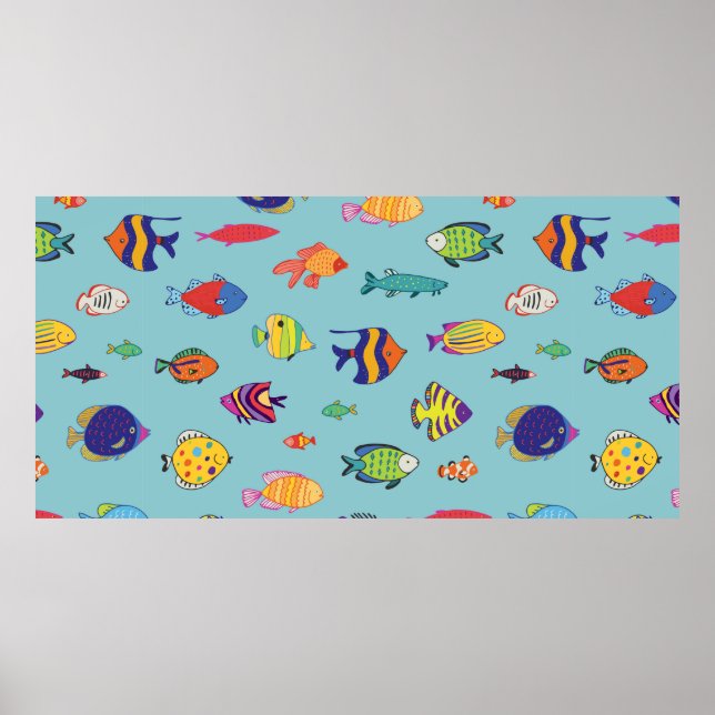 Póster Conjunto de peces tropicales. línea sin fisuras (Frente)