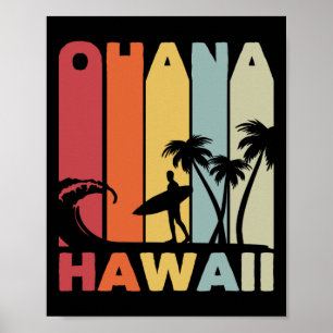 Póster Conjunto de surfista de Ohana Hawaii 70s Retro Vac