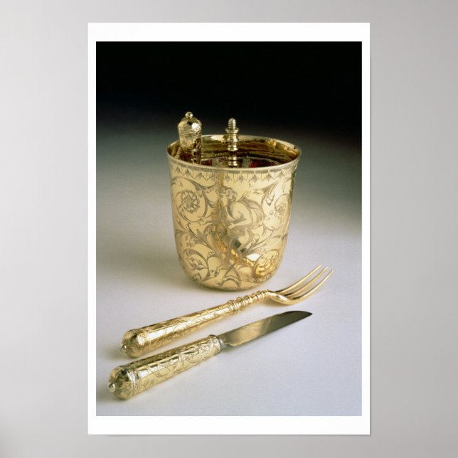 Póster Conjunto de un cuchillo, tenedor, cuchara y vaso d (Frente)