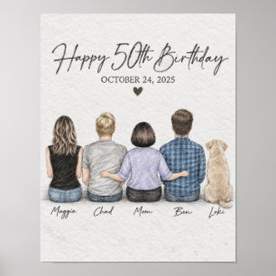 Póster conmemorativo familiar de cumpleaños 50 Fel