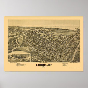 Póster Conneaut, mapa panorámico del OH - 1896