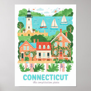Póster Connecticut Constitution State USA Travel