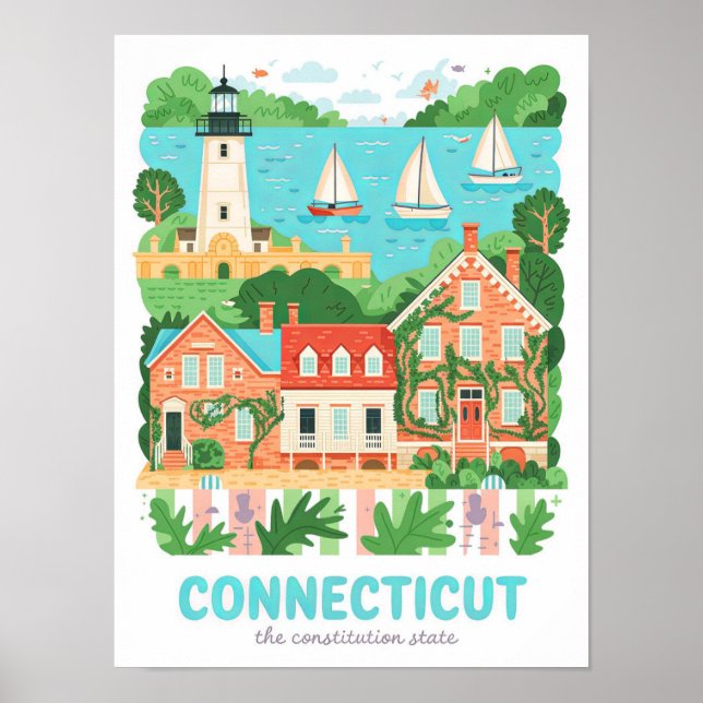 Póster Connecticut Constitution State USA Travel (Frente)