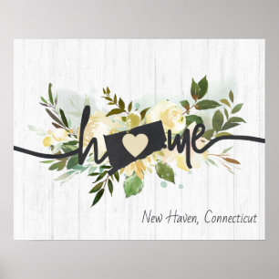 Póster Connecticut Estado Personalizado Hogar Ciudad Rúst