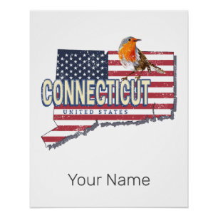 Póster Connecticut marca de mapas de estados retro de est