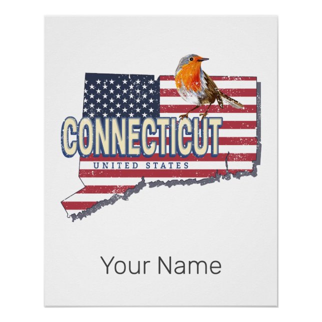 Póster Connecticut marca de mapas de estados retro de est (Anverso)