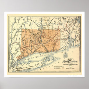 Póster Connecticut Railroad Map 1893