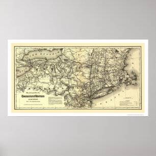 Póster Connecticut y mapa occidental 1871 del ferrocarril