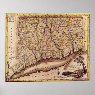 Póster ConnecticutMapa panorámicoConnecticut