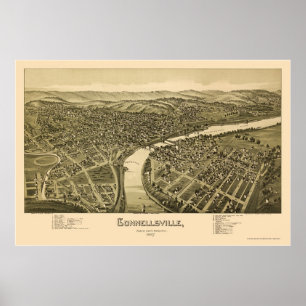 Póster Connellsville, mapa panorámico de la Autoridad Pal