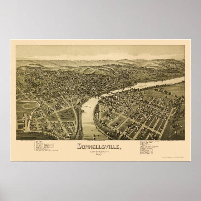 Póster Connellsville, mapa panorámico de la Autoridad Pal (Frente)