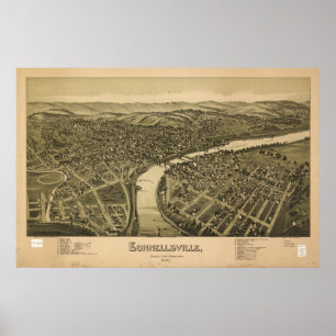 Póster Connellsville Pennsylvania 1897 Antique Panorama