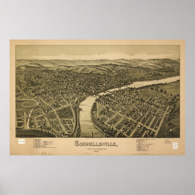 Póster Connellsville Pennsylvania 1897 Antique Panorama (Frente)