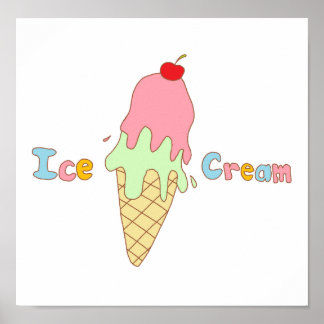 Póster Cono de crema de hielo de fresa