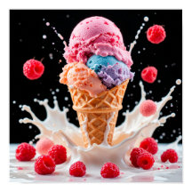 Cono de helado colorido con leche salpicada