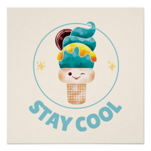 Póster Cono de helado de acuarela Mantén la calma Pastel