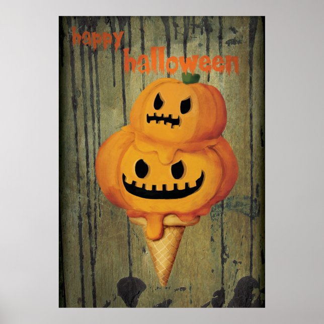 Póster Cono de helado de calabaza de Halloween (Frente)