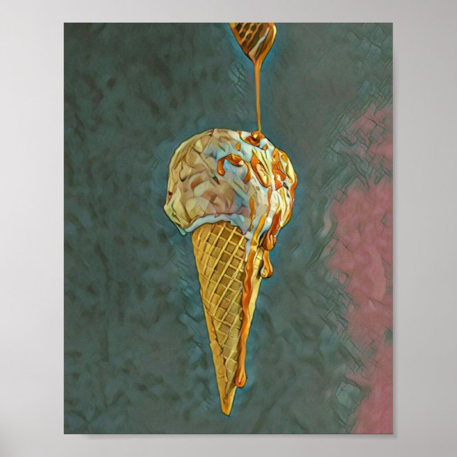 Póster Cono de helado de chocolate fundido (Frente)