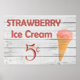 Póster Cono de helado de fresa