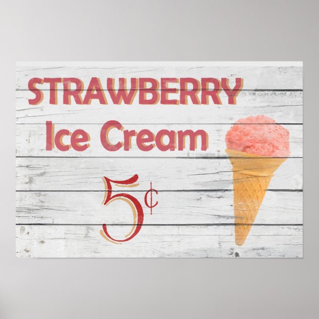 Póster Cono de helado de fresa (Frente)
