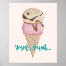Póster Cono de helado delicioso de color agua