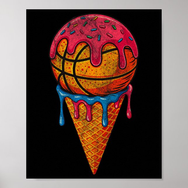 Póster Cono de helado divertido con gotas y sprinkles Ske (Frente)