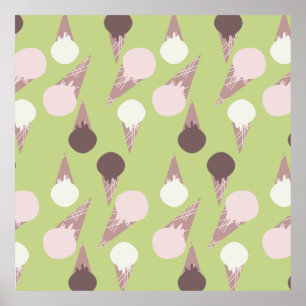 Póster Cono de helado patrón verde