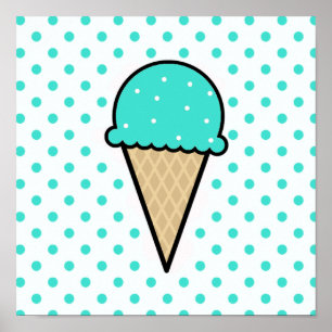 Póster Cono de helado verde turquesa
