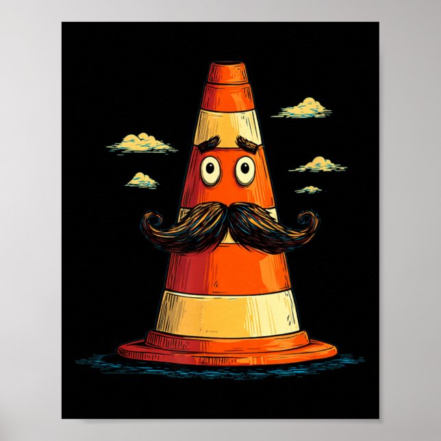 Póster Cono de Tráfico Cool con Bigote Barba para Niños y (Frente)