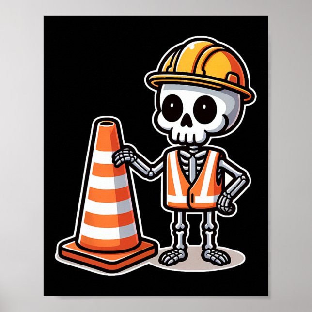 Póster Cono de Tráfico de Halloween Skeleton (Frente)