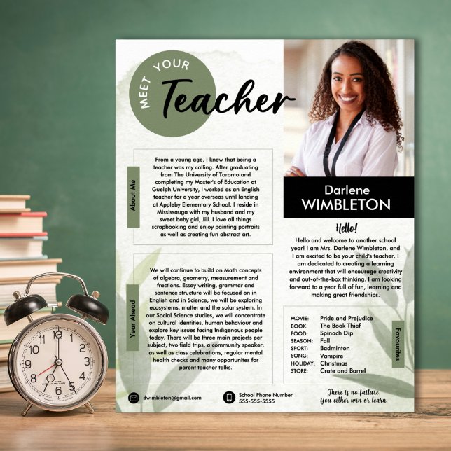 Póster Conoce al docente (Meet The Teacher Handout. Great for teachers for the first day of school)