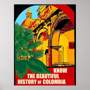 Póster Conoce la bella historia de Colombia, vintage