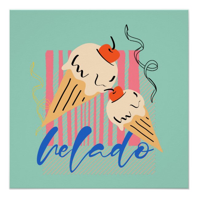 Póster Conos de helado italianos retro (Anverso)