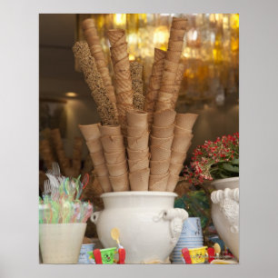 Póster Conos del gelato del helado en la exhibición de l