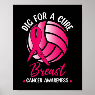 Póster Consciente Del Cáncer De Mama De Voleibol De Cure