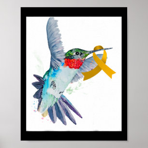 Póster Consciente del cáncer infantil Hummingbird y Gold 