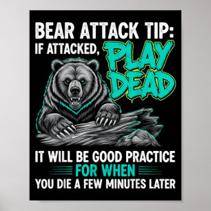 Póster Consejo de ataque de oso Finge estar muerto Humor 