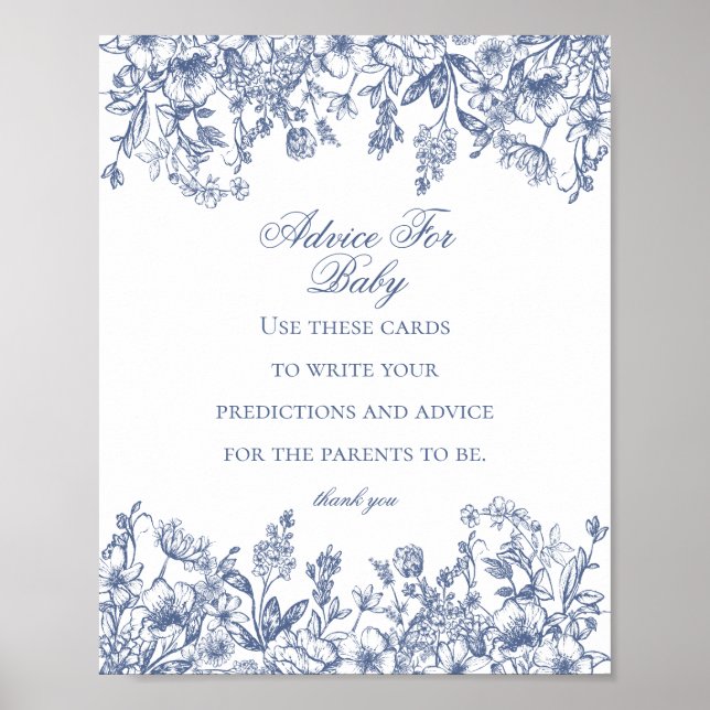 Póster Consejo de Chinoiserie azul para juego Baby Shower (Frente)
