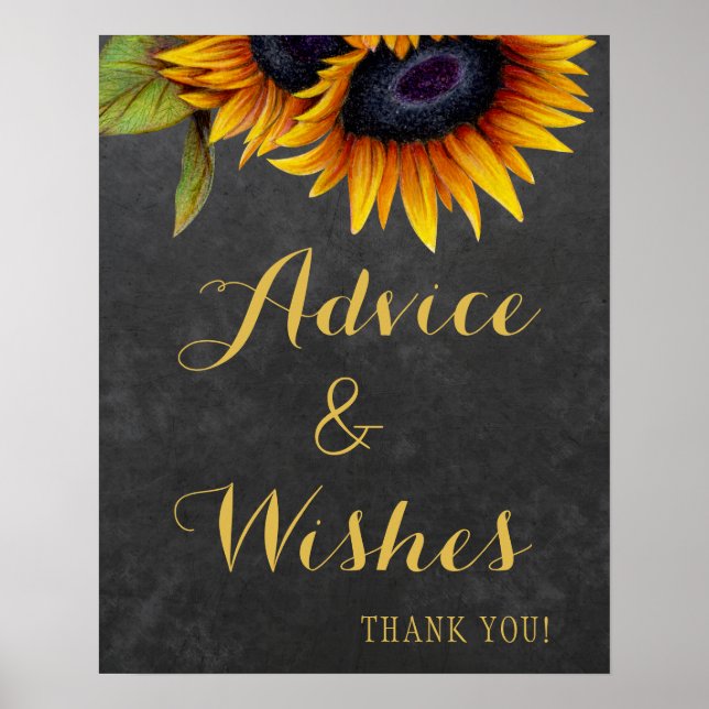 Póster Consejo de girasoles rusos y deseos boda signo (Frente)
