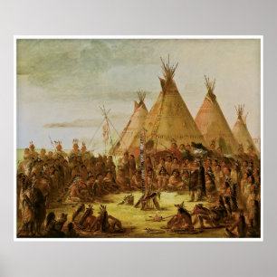 Póster Consejo de Guerra de Sioux, por George Catlin